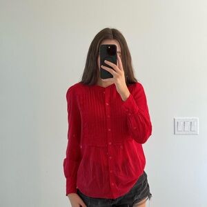 Red J Crew Button-Up Top